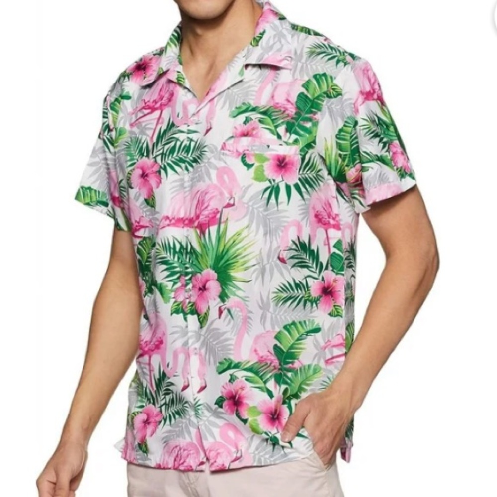 NWT Stylore men’s Hawaiian short sleeve button-down floral shirt, XXL & S